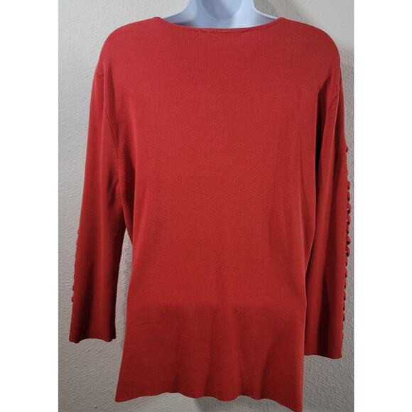 Cyrus Orange Braided Sleeves V Neck Ribbed Sweater Top Large Lightweight Soft - Picture 6 of 7